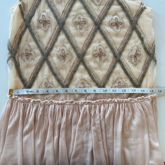 Free People Holiday to India Cap Sleeve Beaded Peplum Semi Sheer Top in Pink S - Picture 14 of 14